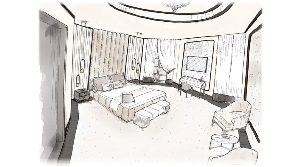 Drawing of a custom-made bedroom by Sevensedie