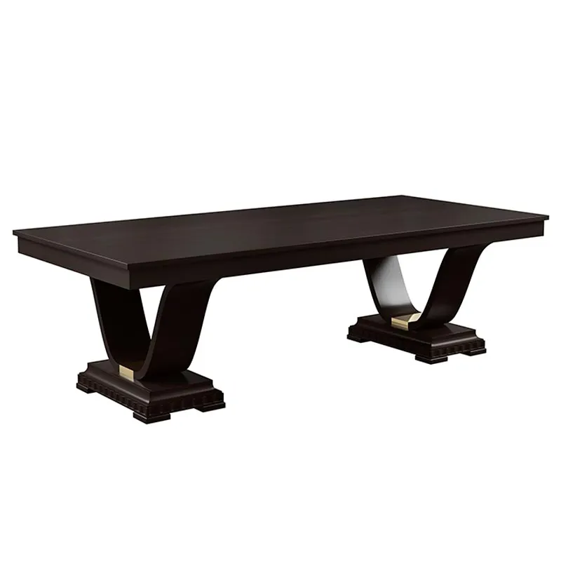 Contemporary rectangular dining table with gold plated metal inserts