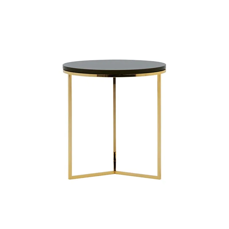 Round Trio lamp table with gold plated metal base and wood top