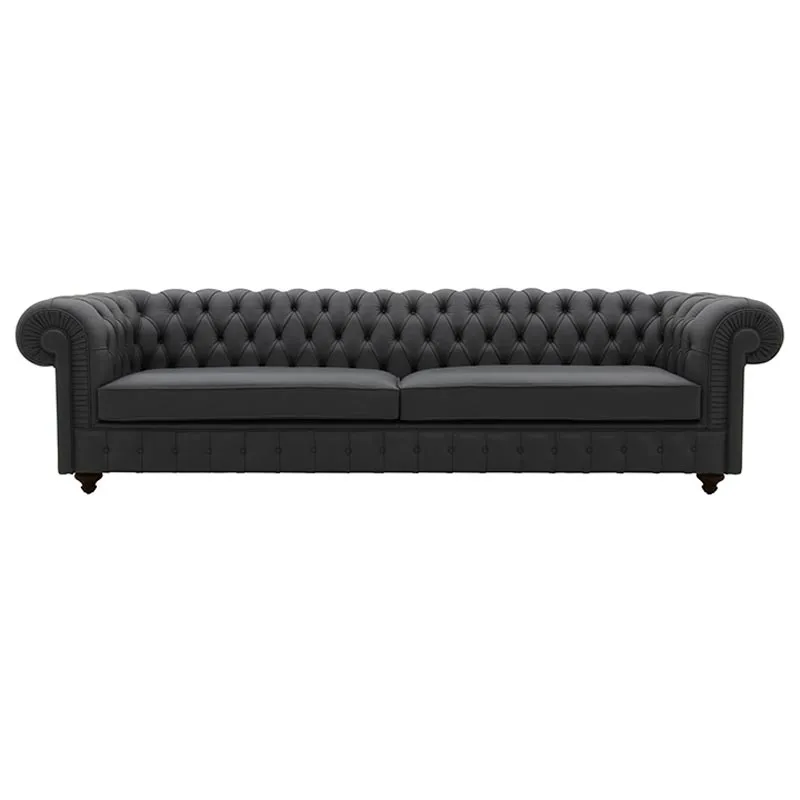 Large Chesterfield style grey leather sofa