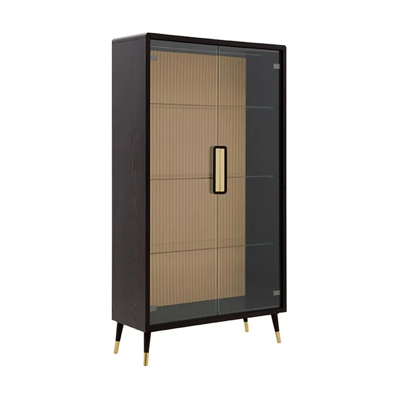 Moon two door display cabinet with glass shelves and beige fluted back